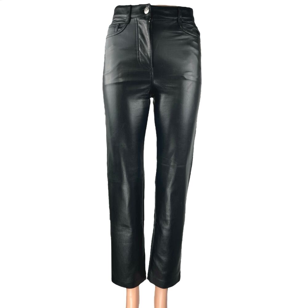 Aritzia Wilfred The Melina Black Faux Leather Vegan Straight Trouser Pants Sz 0